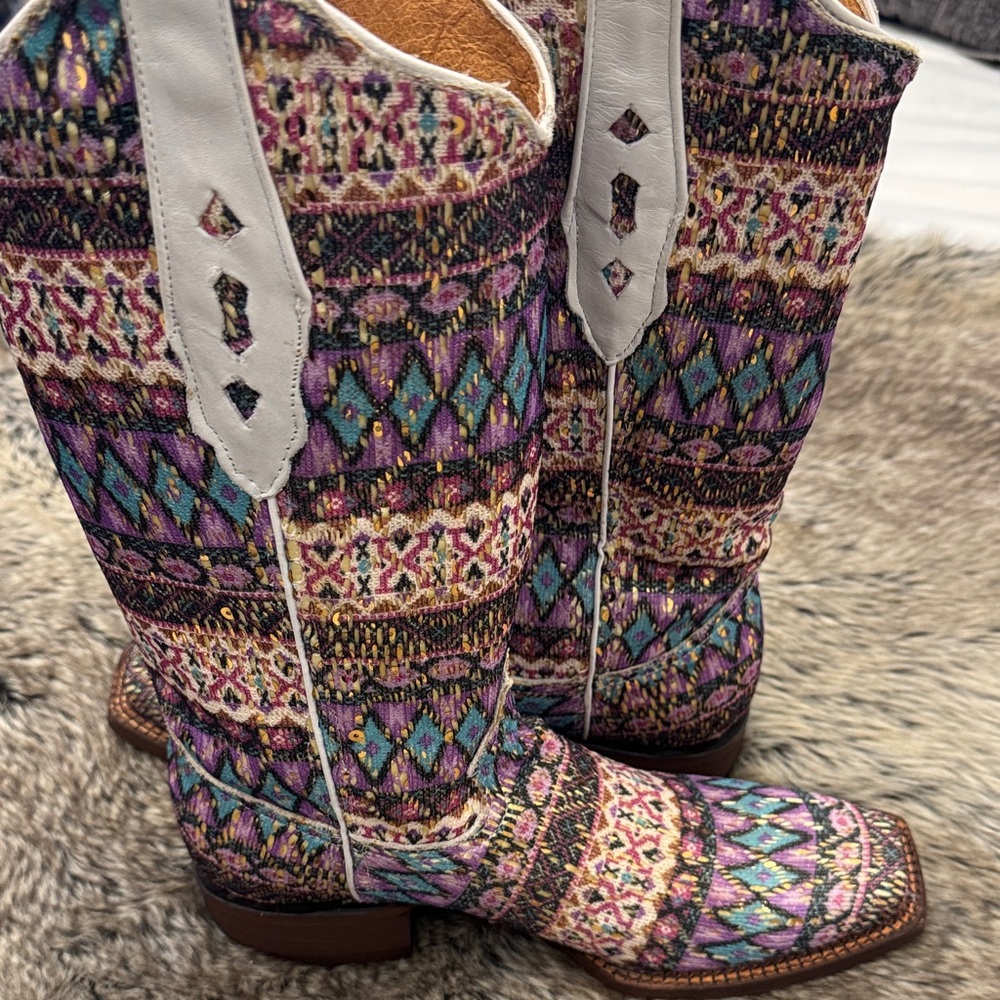 Bohemian Multicolor Patterned Heeled Boots